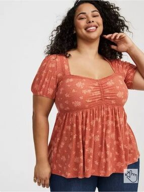 Torrid - NWOT - Plus Size 1X - Rust Sweetheart Neck Babydoll Blouse